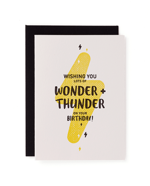 "Wishing you lots of wonder + thunder on your birthday!" Mayday Press greeting card