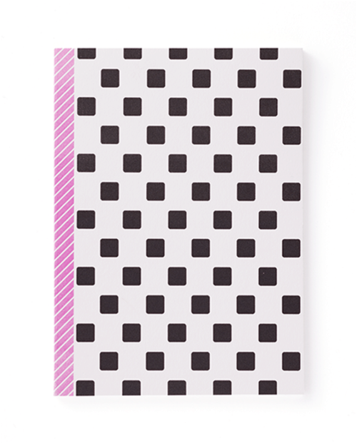 Mayday Press notebook with square pattern and purple binding