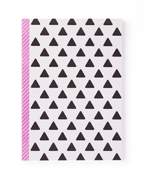 Mayday Press notebook with triangle pattern and purple binding