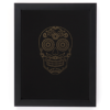 Framed Mustached Sugar Skulls on black background. By Mayday Press.