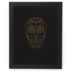 Framed Mustached Sugar Skulls on black background. By Mayday Press.
