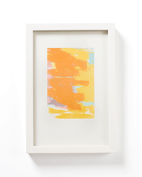 Three color brush stroke painting by Mayday Press. White frame.