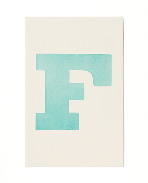 Letterpress print "F" by Mayday Press