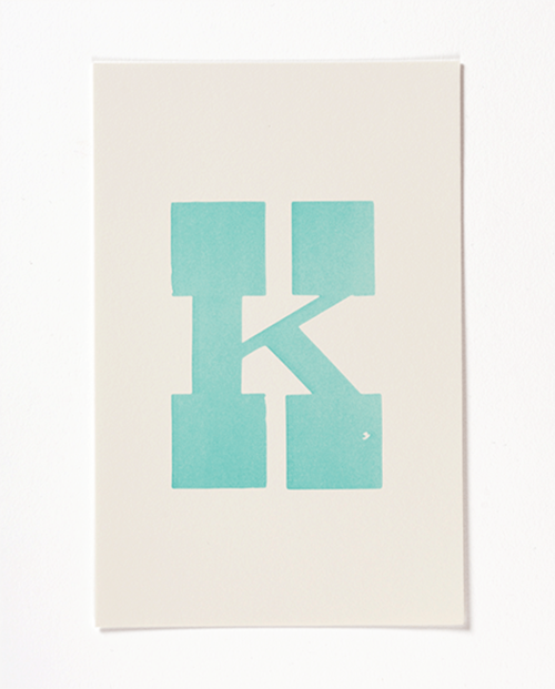 Letterpress print "K" by Mayday Press