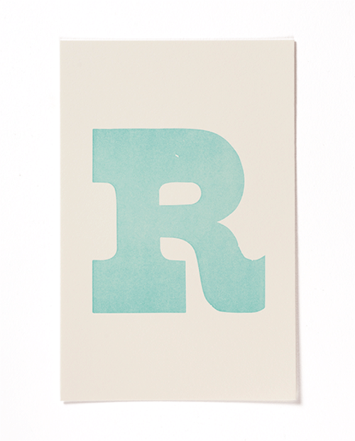 Letterpress print "R" by Mayday Press