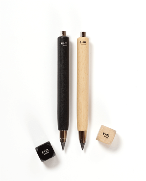 Black and beech e+m Long Workbox Clutch Pencil + Sharpener Set
